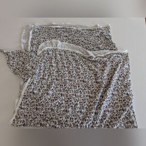 Quincy Mae Baby Newborn 0-6 Infant White and Brown Floral Hat And swaddle Set